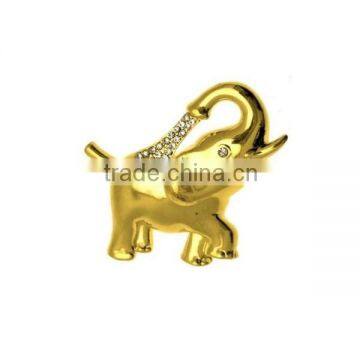 Wholesale 5*4.7cm Gold Colored Crystal Elephant Brooch