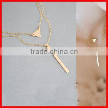 plain pure silver 925 sterling silver two layer long bar triangle silver necklace