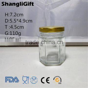 Wholesale 85ml Hexagon Mini Glass Honey Storage Jar