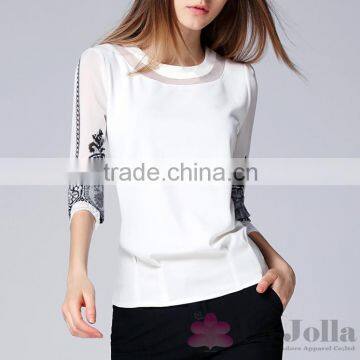 2016 Summer Fashion Lady Lace embroidered Short sleeve t-shirt 153