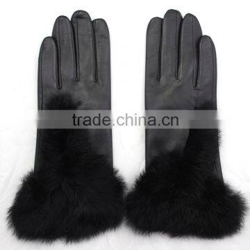 ladies genuine sheepskin new fashion dress leather gloves with fur