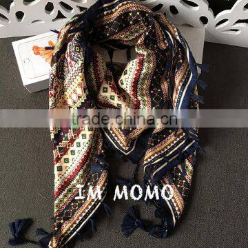 Fashion Retro Printed Pattern With Tassels Women Square Pashmina Encryption Twill Cotton Scarf Quality Choice photo-6