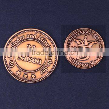 price of copper coins,zinc alloy, 2Dlogo, copper-plating,1.25'' size, thick 2mm