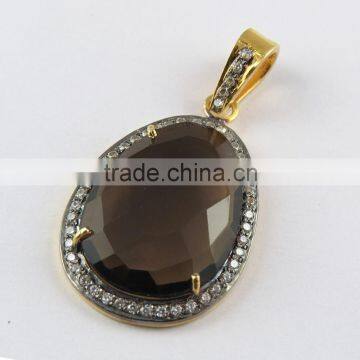 Prong Setting Smoky Quartz & CZ Silver Jewelry, Handmade Silver Jewelry, Wholesale Silver Jewelry photo-3