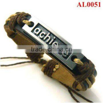 English words logo alloy leather bracelet,unique new style jewelry as gifts AL0051