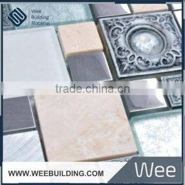 HR48F2 Glass Mosaic Tiles With Stone and Stainless Steel