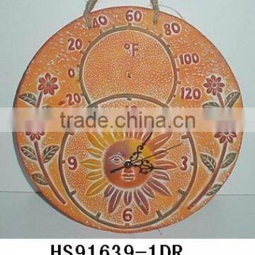 terrocotto sunflower wall plaque w/clock