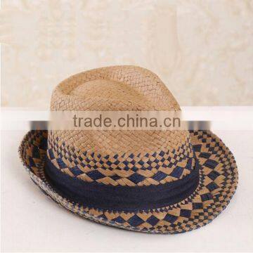QXSH0051 raffia straw hat Fashion top Bowler hat with ribbon cowboy Summer beach hat for men