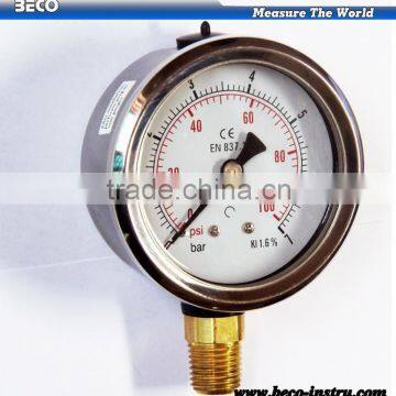 Liquid filled YTN-60A Vibration proof Bourdon tube general Pressure gauge made in china