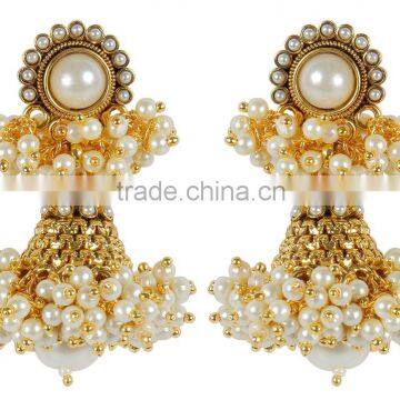 Indian Fabulous Gold Tone Pearl Stone Polki Necklace Set Jewelry for Women Wedding photo-5