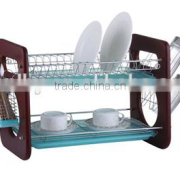 LBY factory manufactures wooden 2 tiers dish rack with tray and cutlery holder