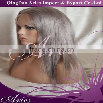 16" virgin malaysian human hair grey color full lace wig