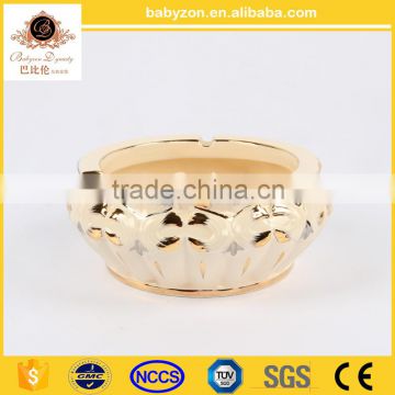 2016 popular home decorate luxury art and crafts ivory 7"ceramic porcelain ashtray with gold