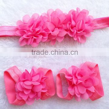 Chiffon Flower Elastic Headband Barefoot Sandal Set,Summer Babies Barefoot Sandal