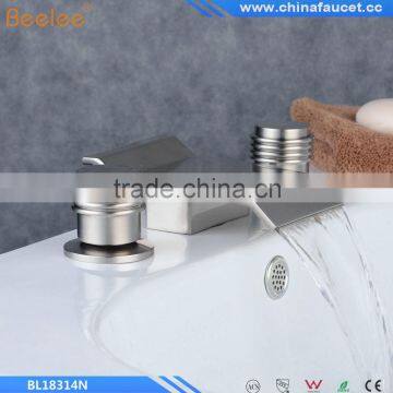Contemporary Waterfall Stainless Steel Two Handles Three Holes Bathroom Waterfall Basin Mixer Vessel Faucet Taps Bathtub Faucet photo-4