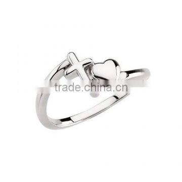 Heart And Cross Pattern Design Sterling Silver Ring