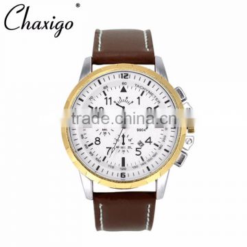 3 eyes OEM custom brand fashion watch alloy leather band watches for men chronograph watch