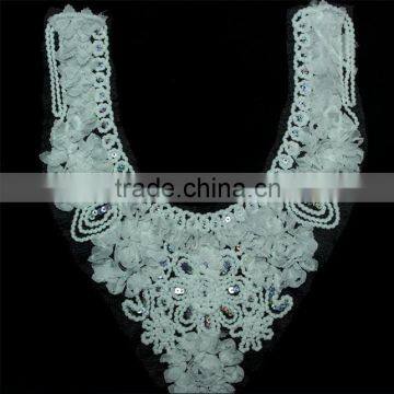 Wholesale Factory Machine Embroidered Chiffon Fabric Sequin Fabric Lace Collar