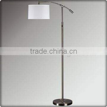 UL CUL Listed Brushed Nickel Adjustable Hotel Floor Lamp For Room With On/Off Switch On Neck And Drum Shade F20124