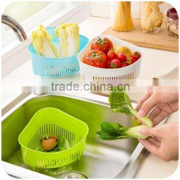 2015 colorful safe PP plastic drain basket rack collapsible colander strainer food rice fruit storage