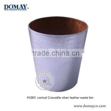 High quality waste recycling bin/Leatherette garbage bin, Metallic print faux leather waste bin for home decoration