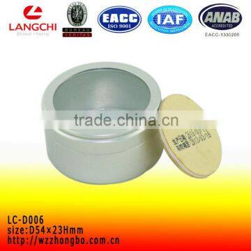 Siliver round aluminium tin with pvc window