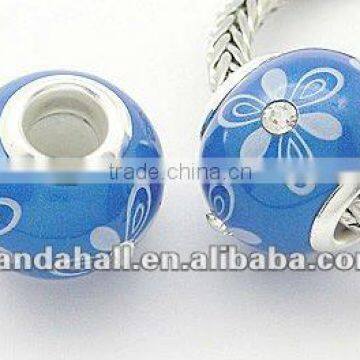 Handmade Polymer Clay European Beads, Blue Jewelry Beads(FPDL-H002-7)