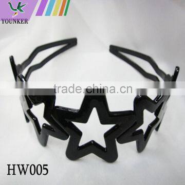 black plastic hollow five star decor wide hair style hair hoop hair band with teeth