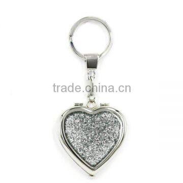 Meat Heart compact mirror Key Chains with glitter enamel