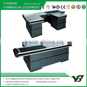 China Factory direct sale Electronic Supermarket Checkout Counter with Conveyor Belt, cashier desk