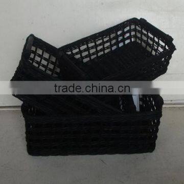 2016 Newest Rectangular Black Rattan Basket Set of 3 With Handles CD-RR0937