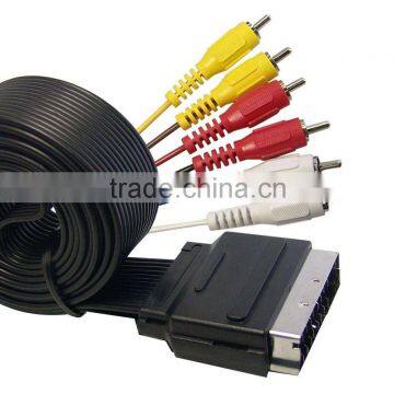 Flat Scart Cable,Scart Plug to 6RCA Plugs