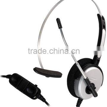 Single ear professional call center headset with QD coil cable and mute