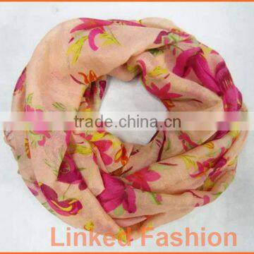 2015 Fashion women Sweet Flower print infinity scarf rose scarf circle loop scarf