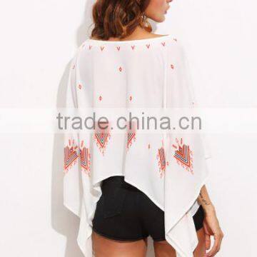 Blouses Latest Fashion Design Women Clothing Multicolor Print Batwing Sleeve Asymmetrical Blouse photo-2