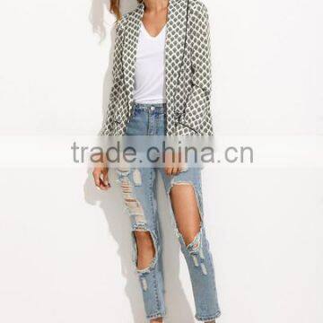 SheIn Women Ladies Fashion Clothing Black And White Lapel Long Sleeve Blazer Designs photo-5
