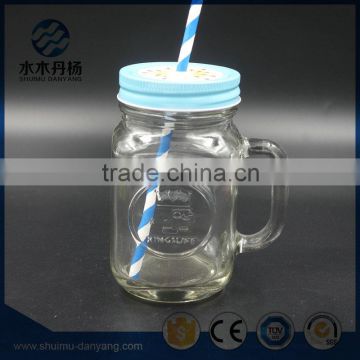 Hot selling 400ml glass drinking bottle with handle and straw