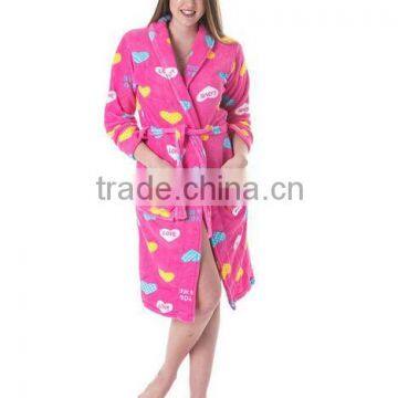 Women's Cutie Print Coral Fleece Wrap Robe--Pink/Heart