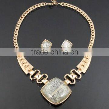 Diamond Shaped Embedded Stone Fashion Necklace Set