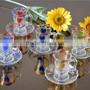 tea glass cup and saucer for wholesale with decal printed