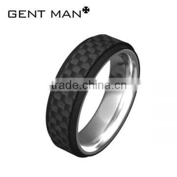 Latest Gold Finger Ring Designs Carbon Fiber Stainless Steel Ring With CZ photo-3