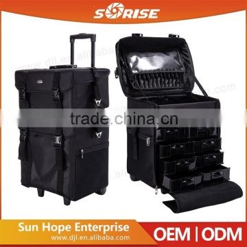 High Quality Black pvc Train Rolling Makeup bag