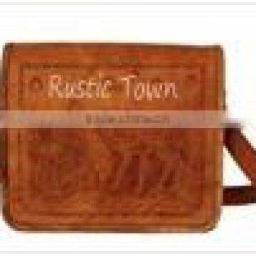 Antique pure and genuine leather small messenger bag with engraving real leather rustic bags from India