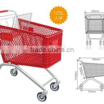 RH-SEP125 Plastic Shopping Cart 125L 905*550*1050mm 5''PU Wheels Unfolding plastic Grocery Cart Plastic Supermark Cart