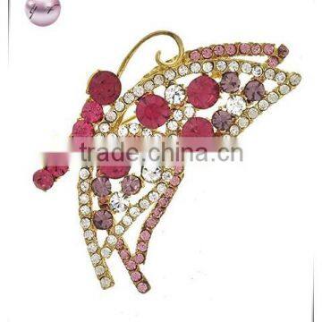 Gold Tone / Pink Rhinestone / Lead&nickel Compliant / Butterfly / Brooch