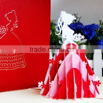 Beautiful 3D handmade laser cutting pop up wedding invitation greeeting card