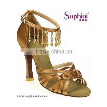 Suphini Deep Tan Satin Pendant Fashion Latin Dance Shoes