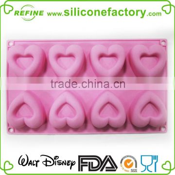 8 cute heart shaped FDA and LFGB standard silicone cake mould