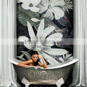 HYB-SMC Big size glass mural Lily pattern bathroom backsplash Cool color decoration wallpaper