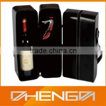 Best Sell Factory Custom Made Stand Black Leather Wine Box With Zipper (ZDS-F373)